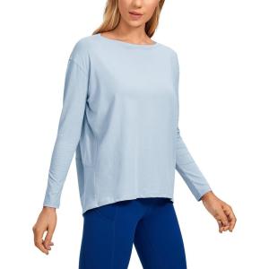 imageCRZ YOGA Pima Cotton Boat Neck Long Sleeve Shirts for Women  Workout Athletic Yoga Casual Tops Loose Fit Fall TShirtsBlue Linen