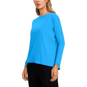 imageCRZ YOGA Pima Cotton Boat Neck Long Sleeve Shirts for Women  Workout Athletic Yoga Casual Tops Loose Fit Fall TShirtsMadagascar Blue