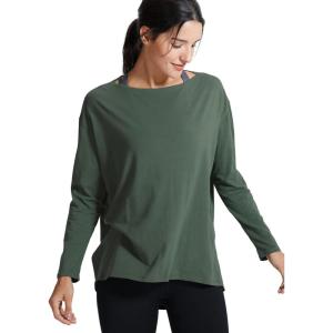 imageCRZ YOGA Pima Cotton Boat Neck Long Sleeve Shirts for Women  Workout Athletic Yoga Casual Tops Loose Fit Fall TShirtsNature Green