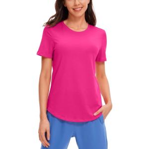imageCRZ YOGA Pima Cotton Crewneck TShirts for Women  Workout Casual Yoga Athletic Short Sleeve Shirts Soft Crewneck Hip TopsGranita Pink