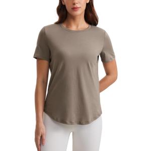 imageCRZ YOGA Pima Cotton Crewneck TShirts for Women  Workout Casual Yoga Athletic Short Sleeve Shirts Soft Crewneck Hip TopsNomad Grey