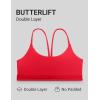 imageCRZ YOGA Butterlift Double Lined V Back Sports Bras for Women  Scoop Neck Spaghetti Strap Wireless Yoga Top Non PaddedAurora Red