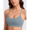 imageCRZ YOGA Butterlift Double Lined V Back Sports Bras for Women  Scoop Neck Spaghetti Strap Wireless Yoga Top Non PaddedBelgian Blue