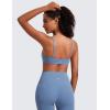 imageCRZ YOGA Butterluxe Square Neck Sports Bras for Women  Spaghetti Strap Yoga Wireless Low Coverage Padded Cami Crop TopOasis Blue