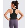 imageCRZ YOGA Girls Seamless Ribbed Longline Sports Bra  Yoga Athletic Casual Tops High Neck Racerback Padded Kids TeenBlack
