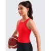 imageCRZ YOGA Girls Seamless Ribbed Longline Sports Bra  Yoga Athletic Casual Tops High Neck Racerback Padded Kids TeenDeep Red