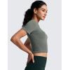 imageCRZ YOGA Seamless Crop Workout Tops for Women  Athletic Running Gym Yoga Short Sleeve Shirts BasicGrey Sage
