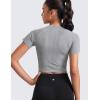 imageCRZ YOGA Seamless Crop Workout Tops for Women  Athletic Running Gym Yoga Short Sleeve Shirts BasicSlate Grey Marl