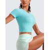 imageCRZ YOGA Seamless Crop Workout Tops for Women  Athletic Running Gym Yoga Short Sleeve Shirts BasicTurquoise