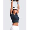 imageCRZ YOGA Seamless Crop Workout Tops for Women  Athletic Running Gym Yoga Short Sleeve Shirts BasicTwilight Blue