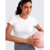imageCRZ YOGA Seamless Crop Workout Tops for Women  Athletic Running Gym Yoga Short Sleeve Shirts BasicWhite