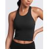 imageCRZ YOGA Seamless Ribbed High Neck Crop Tank Tops for Women  Longline Racerback Padded Sports BrasBlack