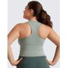 imageCRZ YOGA Seamless Ribbed High Neck Crop Tank Tops for Women  Longline Racerback Padded Sports BrasDark Green Heather