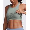 imageCRZ YOGA Seamless Ribbed High Neck Crop Tank Tops for Women  Longline Racerback Padded Sports BrasDark Green Heather