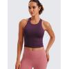 imageCRZ YOGA Seamless Ribbed High Neck Crop Tank Tops for Women  Longline Racerback Padded Sports BrasDeep Purple
