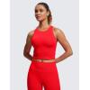 imageCRZ YOGA Seamless Ribbed High Neck Crop Tank Tops for Women  Longline Racerback Padded Sports BrasDeep Red