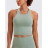 imageCRZ YOGA Seamless Ribbed High Neck Crop Tank Tops for Women  Longline Racerback Padded Sports BrasGreen Palm Court