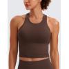 imageCRZ YOGA Seamless Ribbed High Neck Crop Tank Tops for Women  Longline Racerback Padded Sports BrasHot Fudge Brown