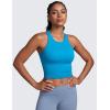 imageCRZ YOGA Seamless Ribbed High Neck Crop Tank Tops for Women  Longline Racerback Padded Sports BrasMadagascar Blue