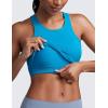 imageCRZ YOGA Seamless Ribbed High Neck Crop Tank Tops for Women  Longline Racerback Padded Sports BrasMadagascar Blue