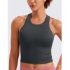 imageCRZ YOGA Seamless Ribbed High Neck Crop Tank Tops for Women  Longline Racerback Padded Sports BrasMysterious Grey