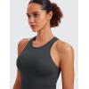 imageCRZ YOGA Seamless Ribbed High Neck Crop Tank Tops for Women  Longline Racerback Padded Sports BrasMysterious Grey