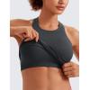 imageCRZ YOGA Seamless Ribbed High Neck Crop Tank Tops for Women  Longline Racerback Padded Sports BrasMysterious Grey
