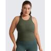 imageCRZ YOGA Seamless Ribbed High Neck Crop Tank Tops for Women  Longline Racerback Padded Sports BrasOlive Green