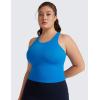 imageCRZ YOGA Seamless Ribbed High Neck Crop Tank Tops for Women  Longline Racerback Padded Sports BrasSparkle Blue