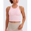 imageCRZ YOGA Seamless Ribbed High Neck Crop Tank Tops for Women  Longline Racerback Padded Sports BrasStrawberry Pink