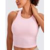 imageCRZ YOGA Seamless Ribbed High Neck Crop Tank Tops for Women  Longline Racerback Padded Sports BrasStrawberry Pink
