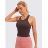 imageCRZ YOGA Seamless Ribbed High Neck Crop Tank Tops for Women  Longline Racerback Padded Sports BrasTaupe