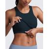 imageCRZ YOGA Seamless Ribbed High Neck Crop Tank Tops for Women  Longline Racerback Padded Sports BrasTrue Navy