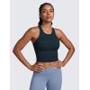 imageCRZ YOGA Seamless Ribbed High Neck Crop Tank Tops for Women  Longline Racerback Padded Sports BrasTrue Navy
