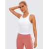 imageCRZ YOGA Seamless Ribbed High Neck Crop Tank Tops for Women  Longline Racerback Padded Sports BrasWhite