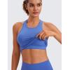 imageCRZ YOGA Seamless Ribbed High Neck Crop Tank Tops for Women  Longline Racerback Padded Sports BrasWild Indigo
