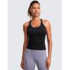 imageCRZ YOGA Seamless Ribbed Scoop Neck Tank Top for Women  Workout Racerback Padded Athletic Camisole with Built in BraBlack