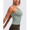 imageCRZ YOGA Seamless Ribbed Scoop Neck Tank Top for Women  Workout Racerback Padded Athletic Camisole with Built in BraDark Green