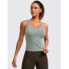 imageCRZ YOGA Seamless Ribbed Scoop Neck Tank Top for Women  Workout Racerback Padded Athletic Camisole with Built in BraDark Green