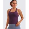 imageCRZ YOGA Seamless Ribbed Scoop Neck Tank Top for Women  Workout Racerback Padded Athletic Camisole with Built in BraDeep Purple