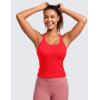 imageCRZ YOGA Seamless Ribbed Scoop Neck Tank Top for Women  Workout Racerback Padded Athletic Camisole with Built in BraDeep Red