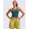 imageCRZ YOGA Seamless Ribbed Scoop Neck Tank Top for Women  Workout Racerback Padded Athletic Camisole with Built in BraGreen Jade