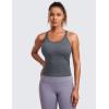 imageCRZ YOGA Seamless Ribbed Scoop Neck Tank Top for Women  Workout Racerback Padded Athletic Camisole with Built in BraLight Gray 7