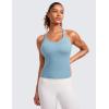 imageCRZ YOGA Seamless Ribbed Scoop Neck Tank Top for Women  Workout Racerback Padded Athletic Camisole with Built in BraPure Blue