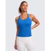 imageCRZ YOGA Seamless Ribbed Scoop Neck Tank Top for Women  Workout Racerback Padded Athletic Camisole with Built in BraSparkle Blue