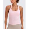 imageCRZ YOGA Seamless Ribbed Scoop Neck Tank Top for Women  Workout Racerback Padded Athletic Camisole with Built in BraStrawberry Pink