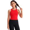 imageCRZ YOGA Girls Seamless Ribbed Longline Sports Bra  Yoga Athletic Casual Tops High Neck Racerback Padded Kids TeenDeep Red