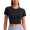 imageCRZ YOGA Seamless Crop Workout Tops for Women  Athletic Running Gym Yoga Short Sleeve Shirts BasicBlack