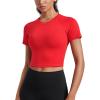 imageCRZ YOGA Seamless Crop Workout Tops for Women  Athletic Running Gym Yoga Short Sleeve Shirts BasicDeep Red