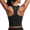 imageCRZ YOGA Seamless Ribbed High Neck Crop Tank Tops for Women  Longline Racerback Padded Sports BrasBlack